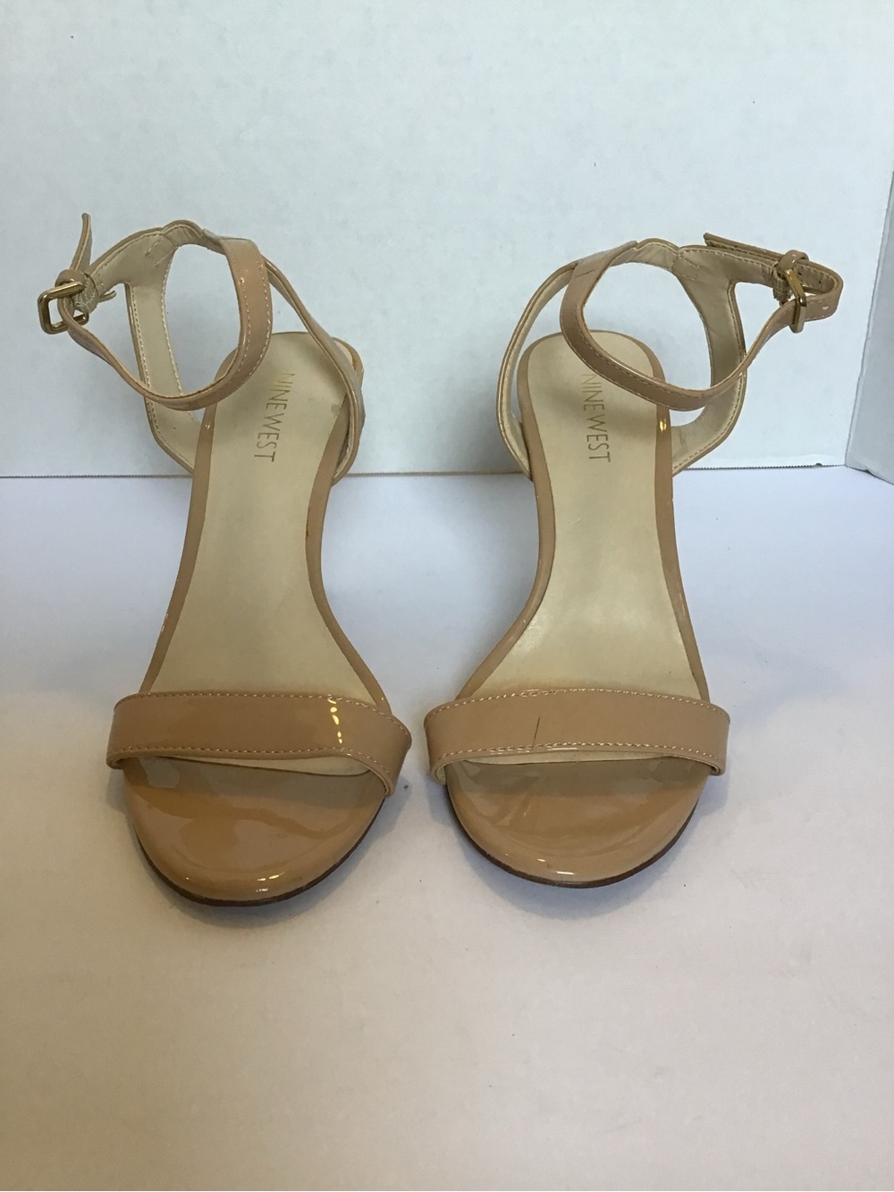 Nine West Nude Patent Open-Toe Ankle-Strap Heels